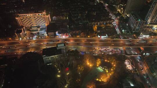 南京西路石门一路夜景航拍风光