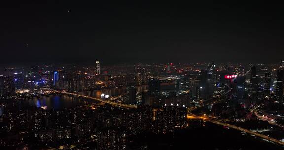 广州海珠区城市夜景航拍