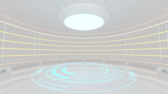 科幻圆形白色室内空间 3D渲染