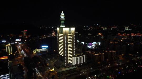 湖南长沙河西公安交警大楼地标夜景航拍