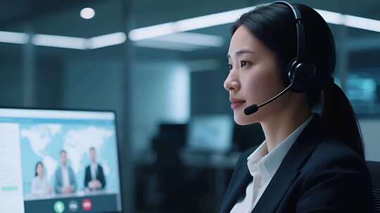 女性商务人士视频会议画面