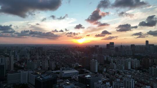 上海日落航拍空镜