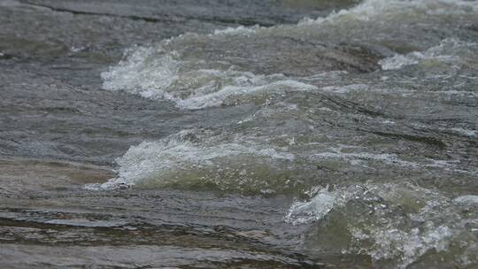 暴雨后小河里的洪水急流