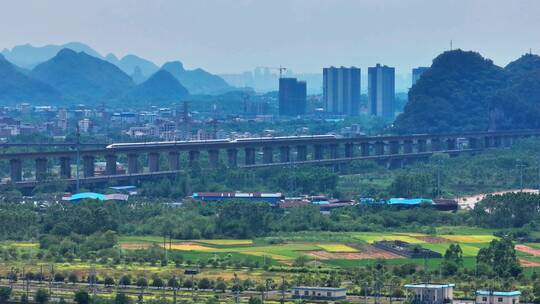 视频合集长焦航拍桂林城市交通动车运输