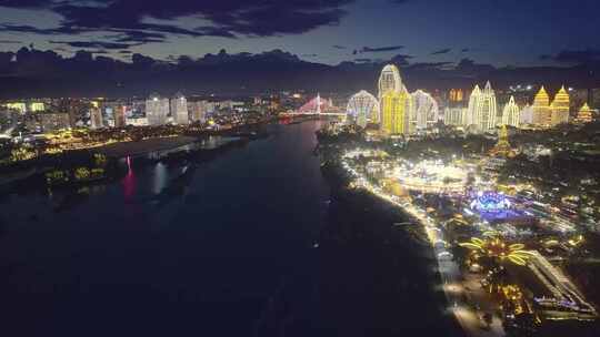 云南西双版纳告庄夜市夜景航拍