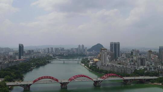 航拍广西柳州柳江文惠桥