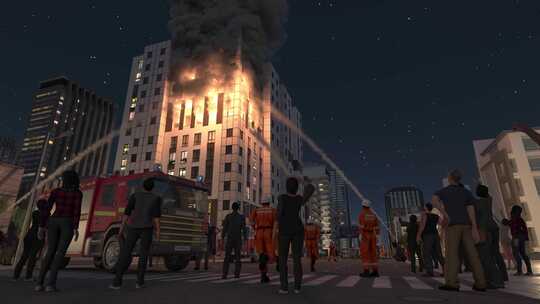 三维动画模拟城市楼房起火素材