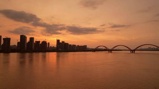 长沙湘江城市夕阳福元路大桥航拍