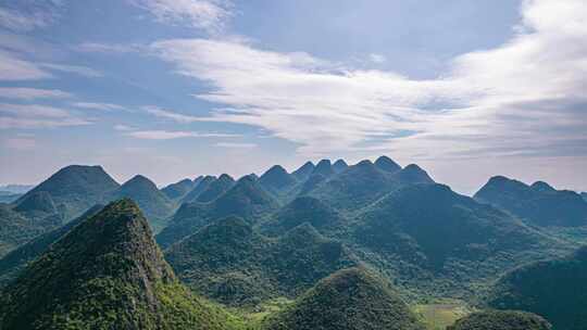 广西桂林十万大山蓝天白云航拍延时