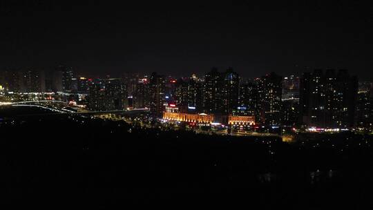 泉州晋江夜景航拍东海泰禾广场城市江滨夜景