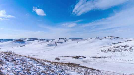 冬季内蒙古乌兰布统蓝天白云雪景