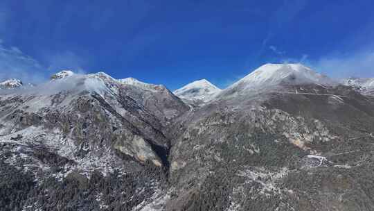 航拍川西贡嘎山乡高山森林雪景风光