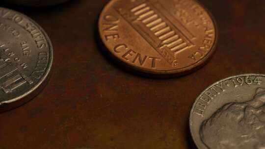 美国货币硬币的旋转库存镜头-MONEY 0333视频素材模板下载