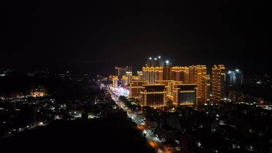 城镇小区广场夜景航拍城市夜景楼房住宅小区