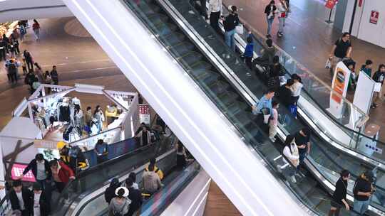高端商场逛街购物坐扶梯人群视频素材模板下载