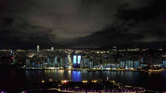 浙江温州城市大景夜景灯光航拍