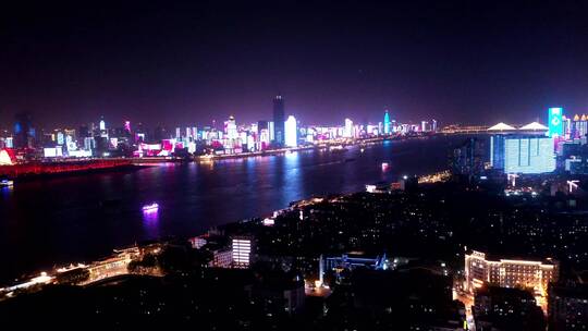 航拍武汉长江夜景灯光秀视频素材模板下载