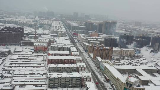 雪景城市小区航拍景象