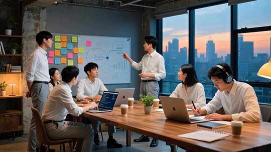 白领团队办公室开会讨论