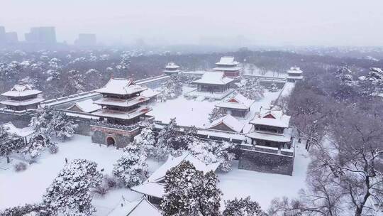 辽宁沈阳北陵公园清昭陵大雪中古建筑航拍