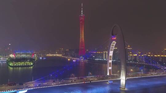 广州塔珠江新中轴线夜空镜头