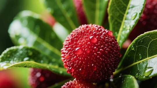 带水珠的新鲜杨梅特写