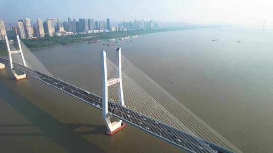 中国湖北省武汉长江二桥4k航拍