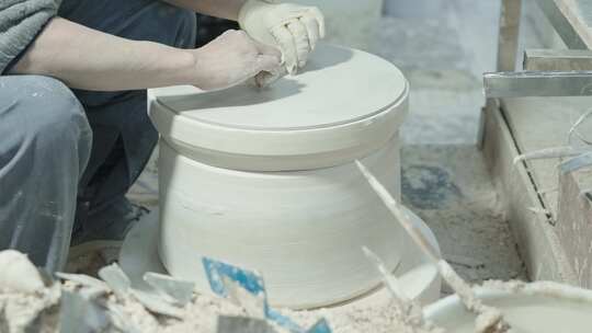 景德镇陶瓷工人匠人制作陶瓷坯过程