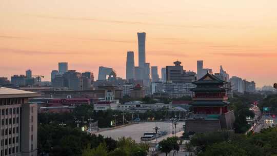 北京城市风光前门楼子与CBD日出