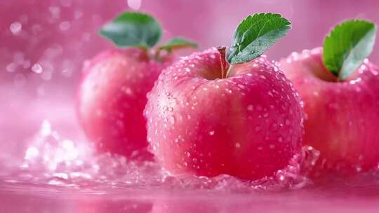 红苹果创意视频广告夏日食物水珠果实慢动作
