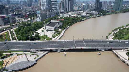 浙江宁波甬江两岸高楼建筑航拍