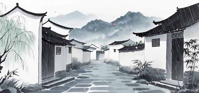 江南古镇雨巷背景