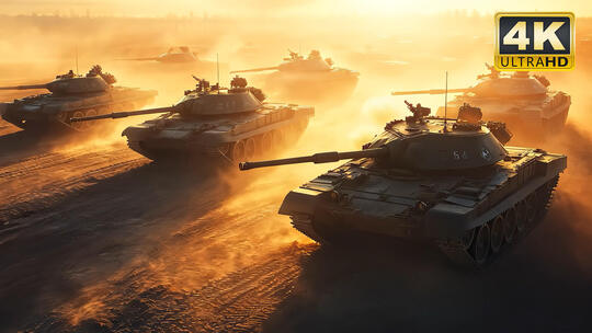 坦克群奔赴废墟战争战场