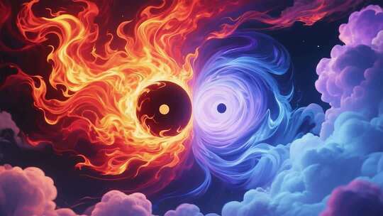 火焰与气旋碰撞的宇宙景象