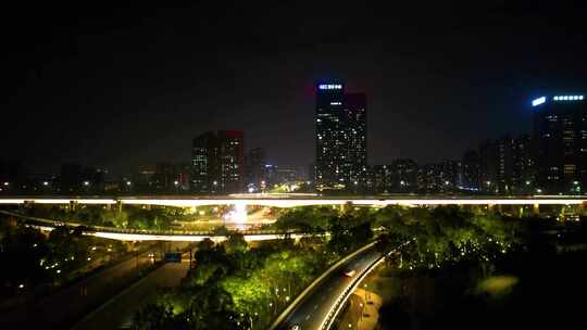 杭州萧山区市心路互通立交桥高架桥车流夜景