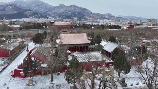 航拍岱庙雪景