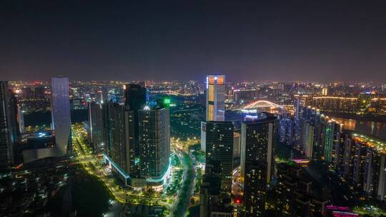 佛山新城建筑群夜景航拍延时