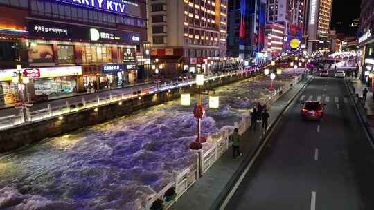 无人机航拍四川甘孜康定市城市夜景风光