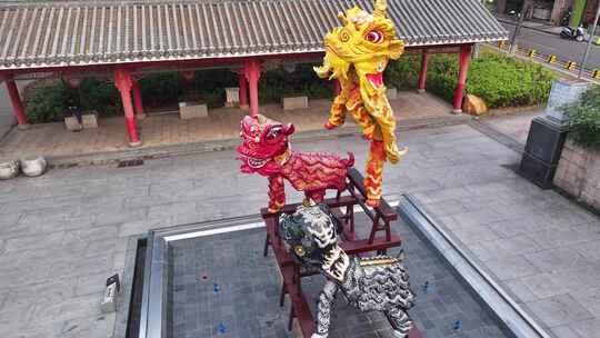 中国广东省佛山市南海区醒狮雕塑视频素材模板下载