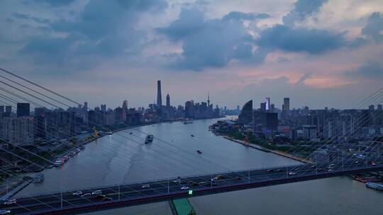 上海杨浦大桥桥梁交通夜景4k航拍