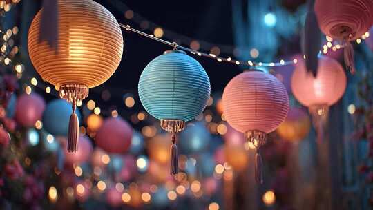 悬挂的彩色灯笼特写