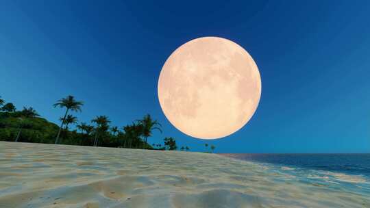 夜晚海边沙滩月亮升起