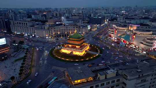 航拍西安钟楼夜景