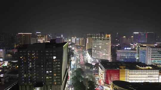 航拍广西南宁朝阳路夜景