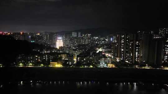 广西梧州城市大景万家灯火夜景航拍