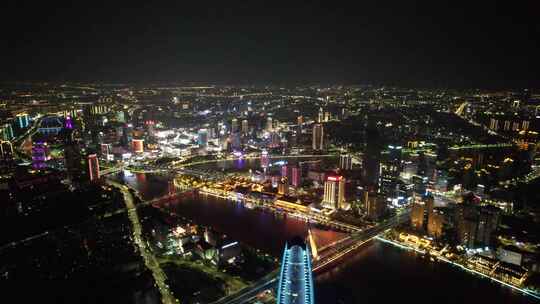 浙江宁波城市夜景灯光航拍