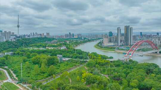 武汉夏日城市地标天际线风光延时摄影