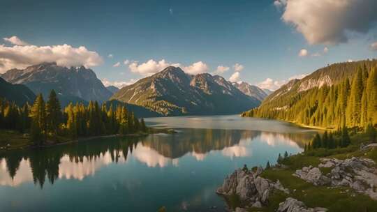 山林湖泊自然风光全景