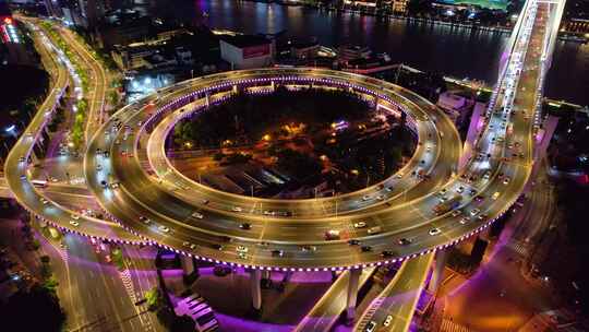 上海南浦大桥夜景航拍