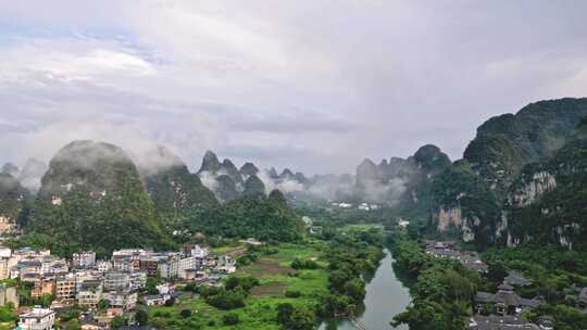 航拍视角下的田园山川风景